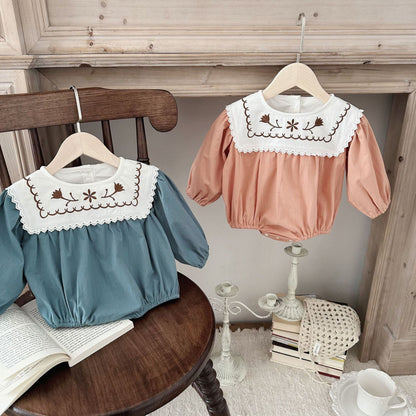 Fall Collection: Square Collar Embroidered Romper (2 Colors) A0869