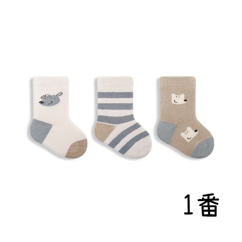 【SOCKS】暖かいアニマル柄ソックス　3ペアセット C0004
