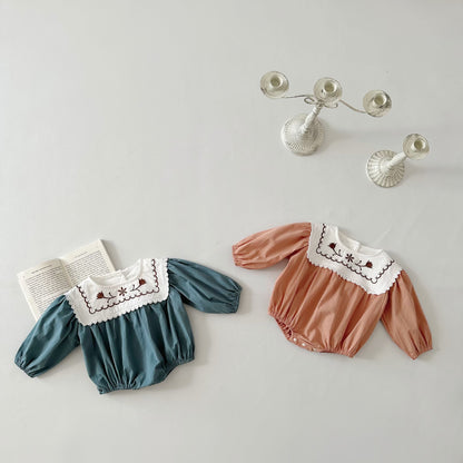 Fall Collection: Square Collar Embroidered Romper (2 Colors) A0869