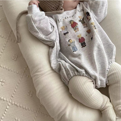 [66-90] Autumn New Korean Style Cute Bear Print Long-Sleeve Romper A0425