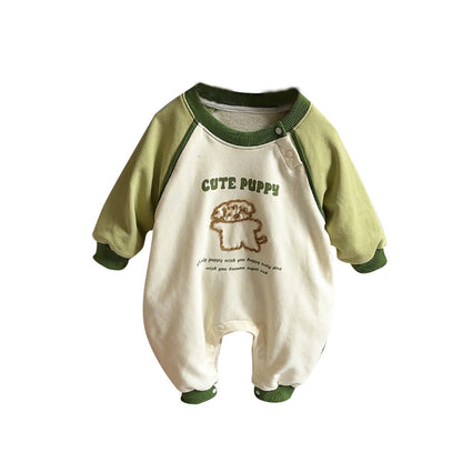 【秋新作】犬柄カラー切り替えオールインワン　全3色 A0975