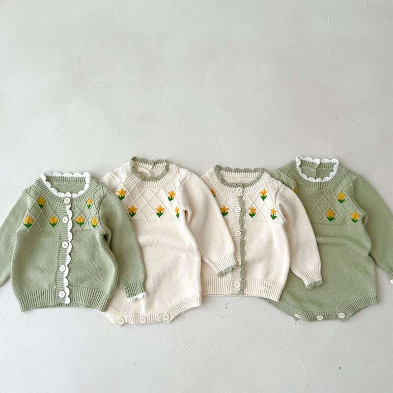 【66-100】秋新作花柄カーディガンORロンパース 全2色 A1045