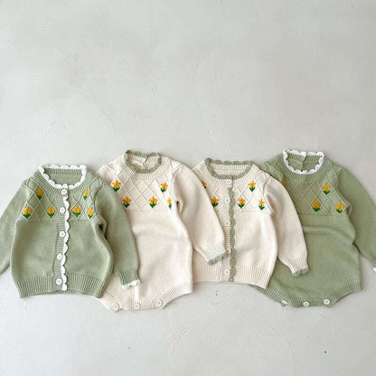 【66-100】秋新作花柄カーディガンORロンパース 全2色 A1045