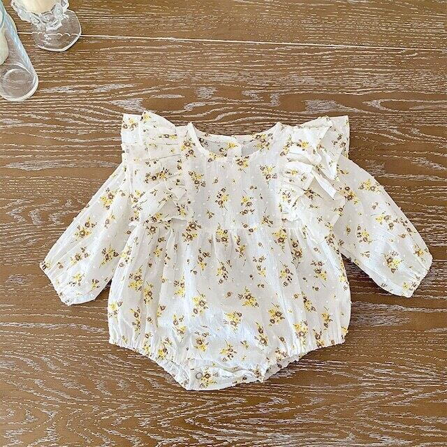 【秋新作】肩フリル花柄ロンパース　全2色 A0882