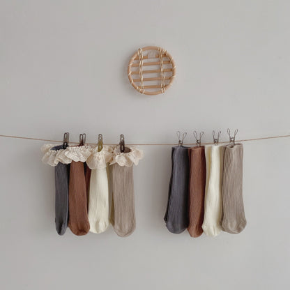 [Socks] Natural Frill Plain Socks, Set of 4 C0222