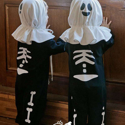 【秋新作】帽子付ハロウィーンスケルトンマント付き仮装ロンパース A0460
