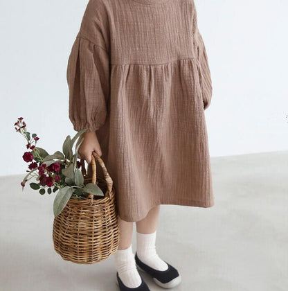 [80-130] New Autumn Shoulder Design Linen Dress (2 Colors) A0814