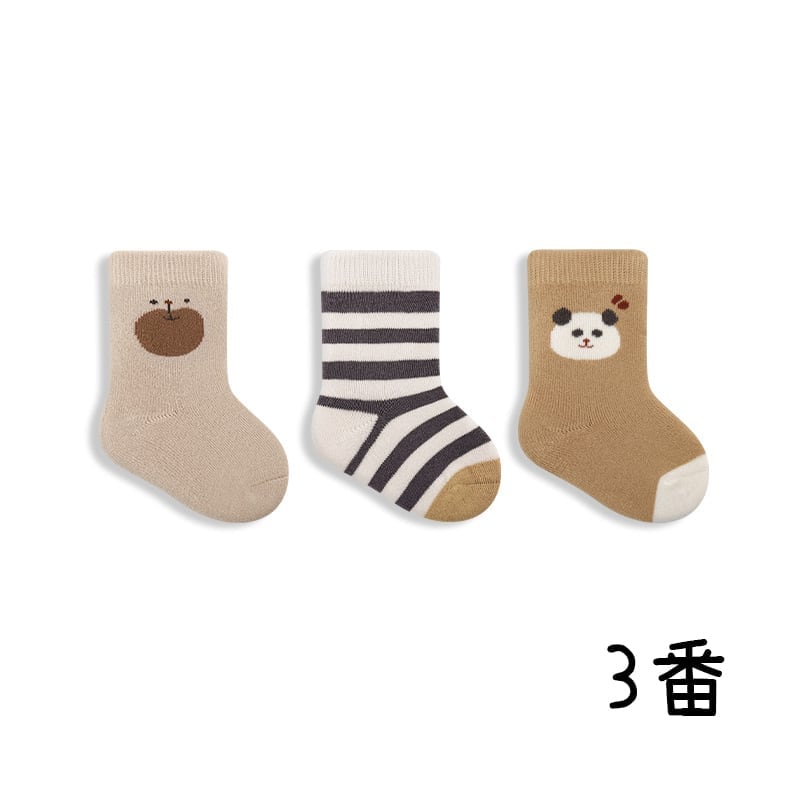 【SOCKS】暖かいアニマル柄ソックス　3ペアセット C0004