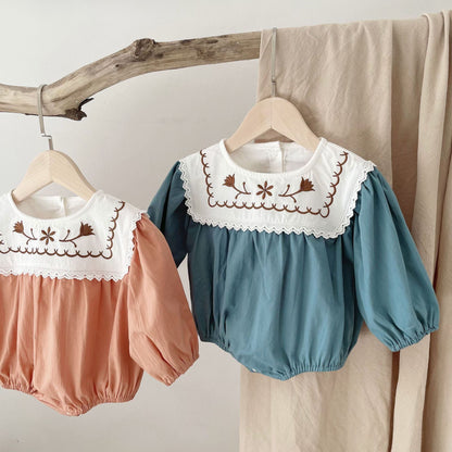 Fall Collection: Square Collar Embroidered Romper (2 Colors) A0869