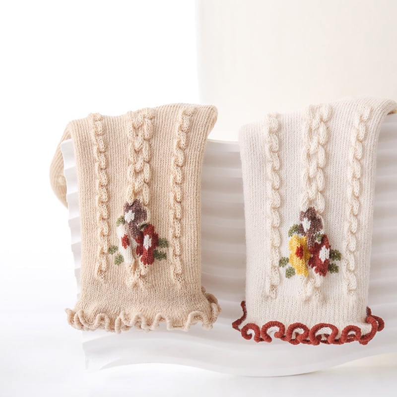 【SOCKS】Embroidered flower socks C0224