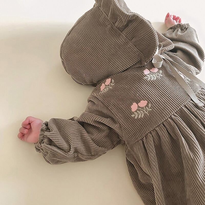 【秋新作】帽子付き花柄長袖ロンパース 　全2色 A1099