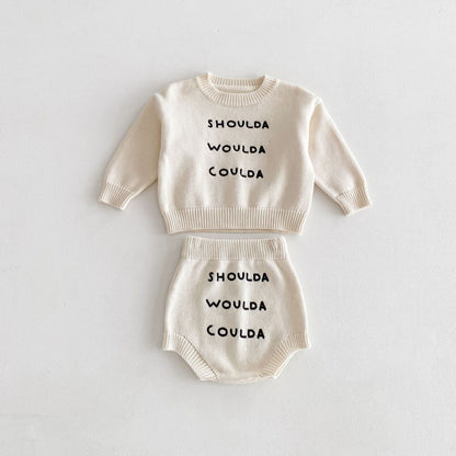 【秋新作】英字刺繍トップス＋かぼちゃんパンツ 全2色 A0713