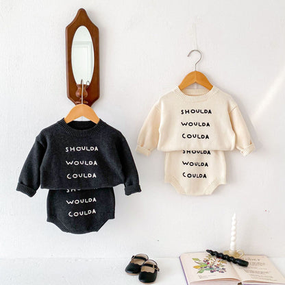【秋新作】英字刺繍トップス＋かぼちゃんパンツ 全2色 A0713