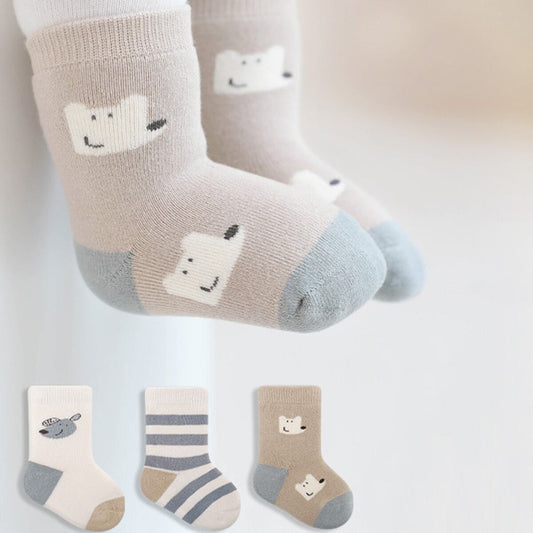 【SOCKS】暖かいアニマル柄ソックス　3ペアセット C0004