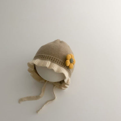 【HAT】フラワー付きフリルニット帽子 C0031
