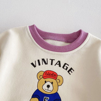 【秋新作】熊柄カラー切替えカジュアルセットアップ　全2色 A0346