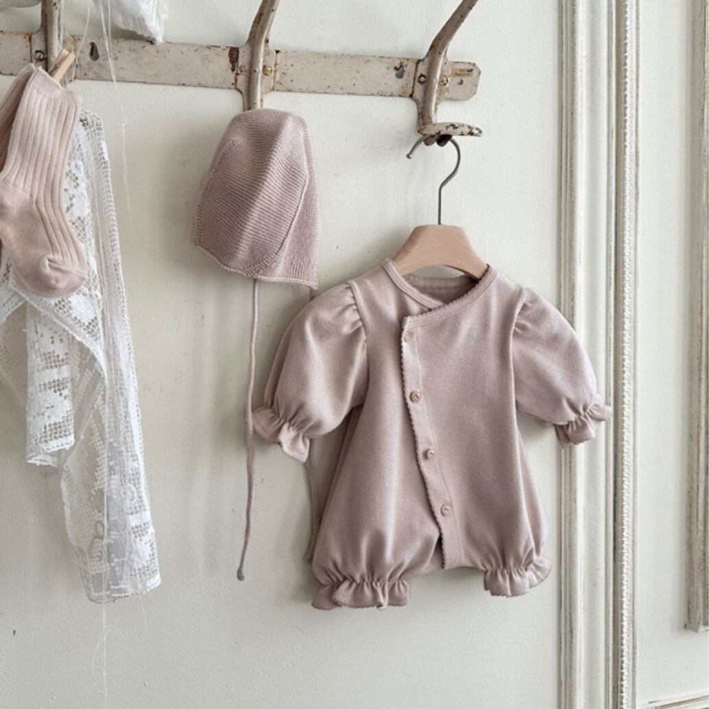【秋新作】韓国風パフスリーブオールインワン　全3色 A0157