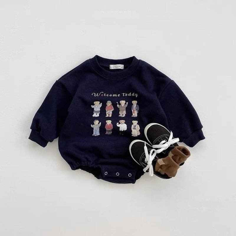 [66-90] Autumn New Korean Style Cute Bear Print Long-Sleeve Romper A0425