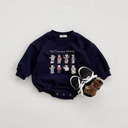 [66-90] Autumn New Korean Style Cute Bear Print Long-Sleeve Romper A0425