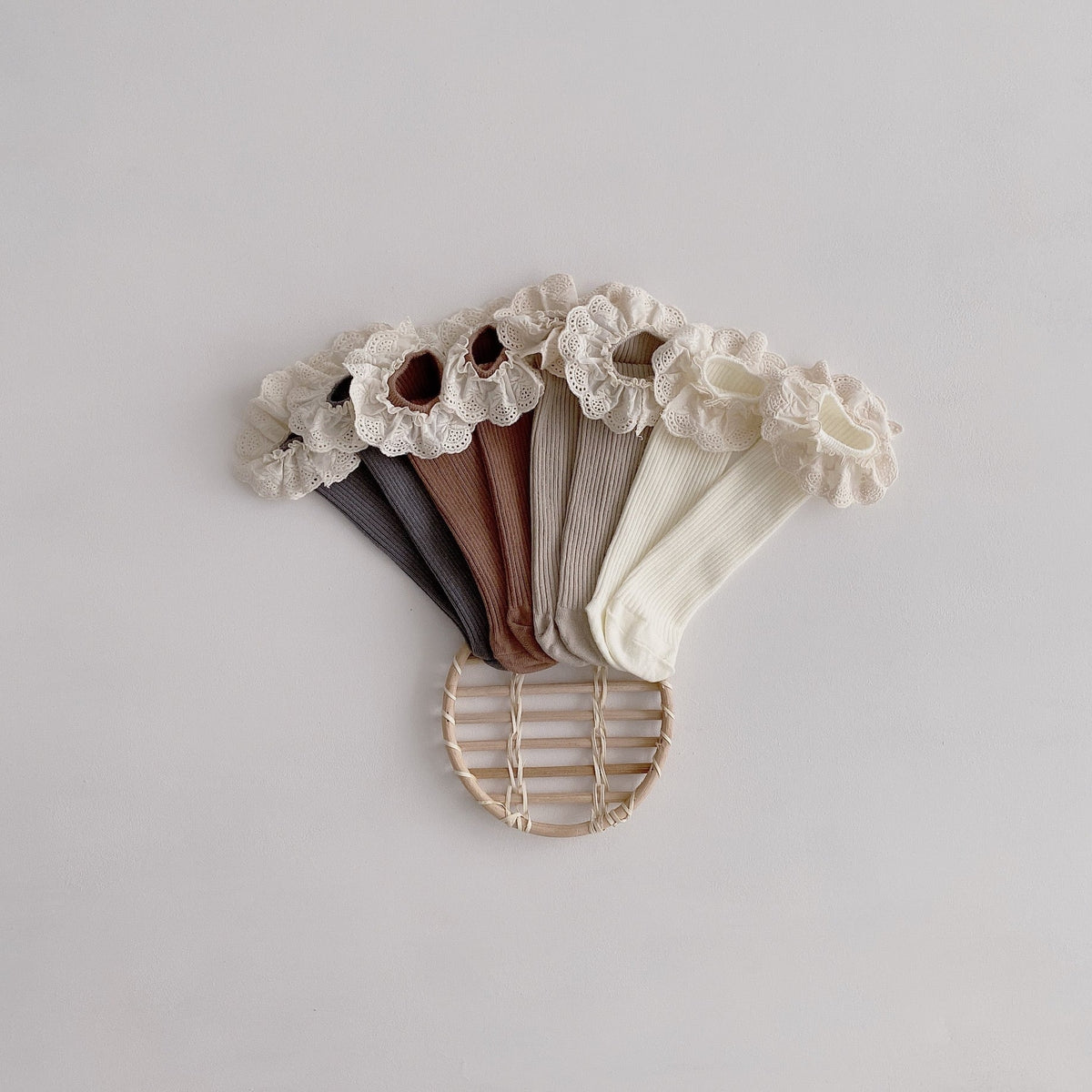 [Socks] Natural Frill Plain Socks, Set of 4 C0222