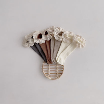 [Socks] Natural Frill Plain Socks, Set of 4 C0222