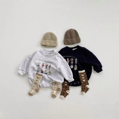 [66-90] Autumn New Korean Style Cute Bear Print Long-Sleeve Romper A0425