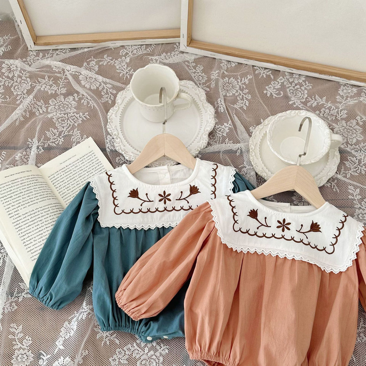Fall Collection: Square Collar Embroidered Romper (2 Colors) A0869