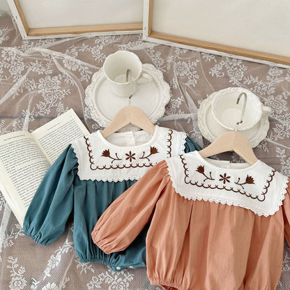 Fall Collection: Square Collar Embroidered Romper (2 Colors) A0869