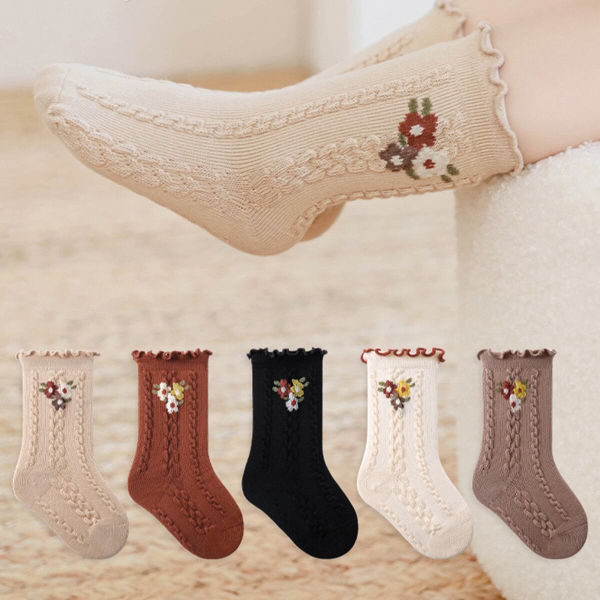 【SOCKS】Embroidered flower socks C0224