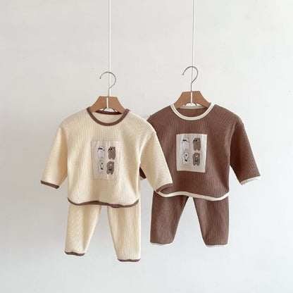 【秋新作】くまさんプリントワッフルセットアップ　全2色 A1044