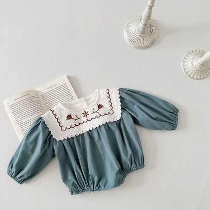 Fall Collection: Square Collar Embroidered Romper (2 Colors) A0869