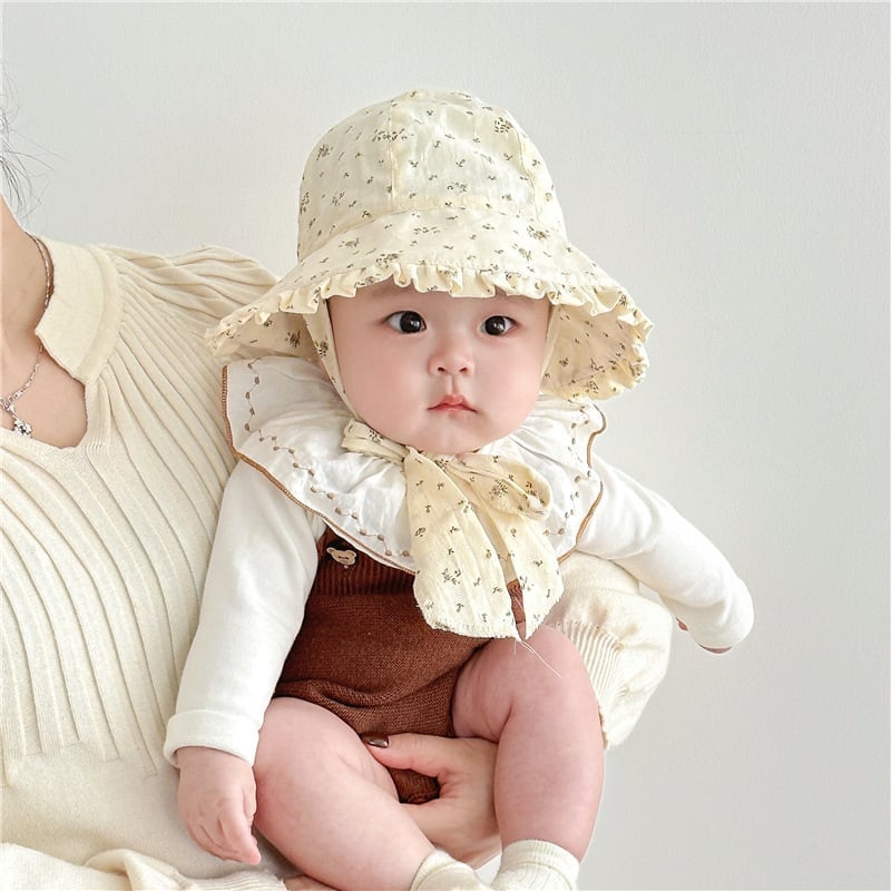 【HAT】リボン付き小花ボンネット　帽子 C0128