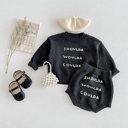 【秋新作】英字刺繍トップス＋かぼちゃんパンツ 全2色 A0713